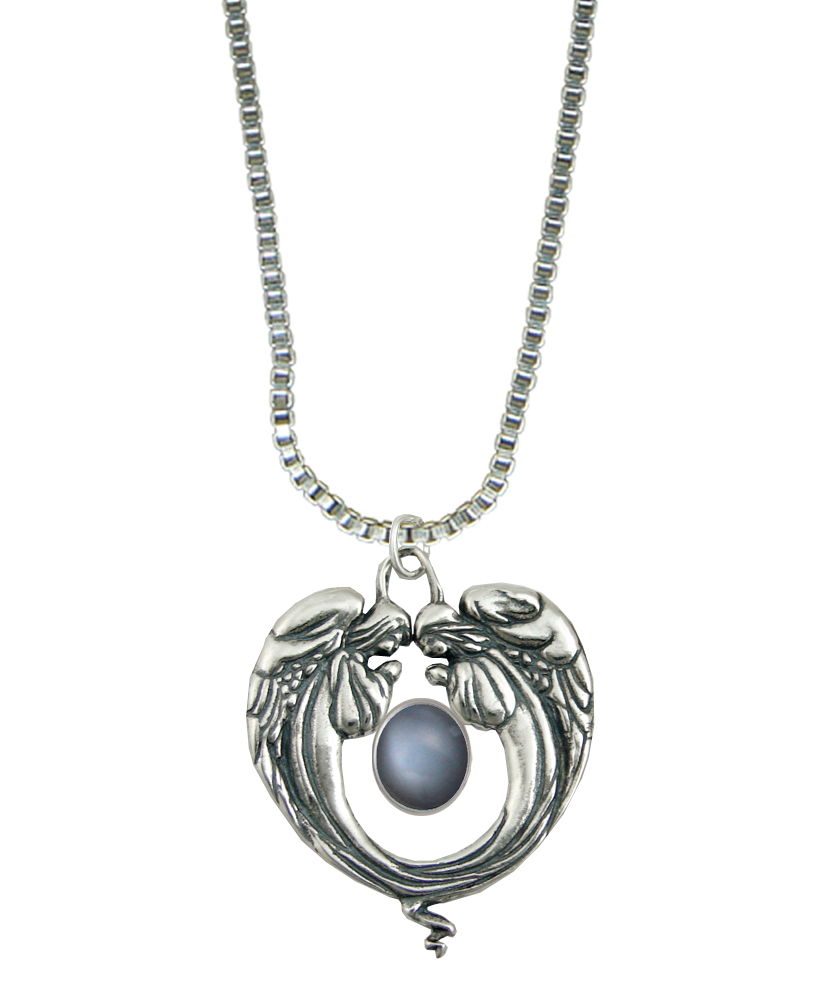 Sterling Silver Praying Angels Pendant With Grey Moonstone